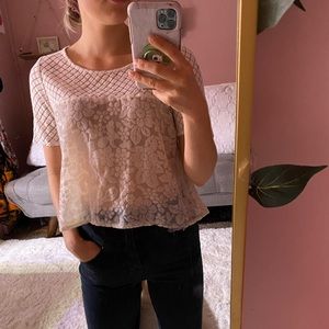 Mesh and velvet floral pattern top